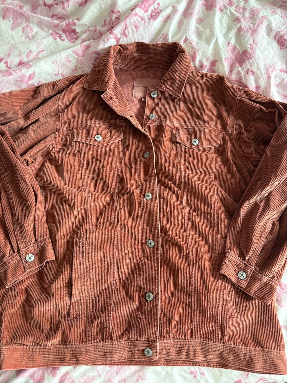 American Eagle orange ribbed button up jacket